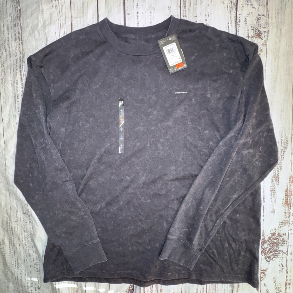 Under Armour Mens's Large Oversized Long Sleeve T-Shirt Black Washed Loose NWT